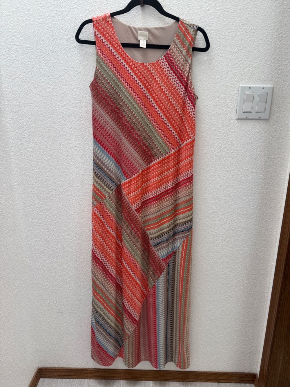 Chico's Coral Multi-Stripe Sleeveless Maxi Dress